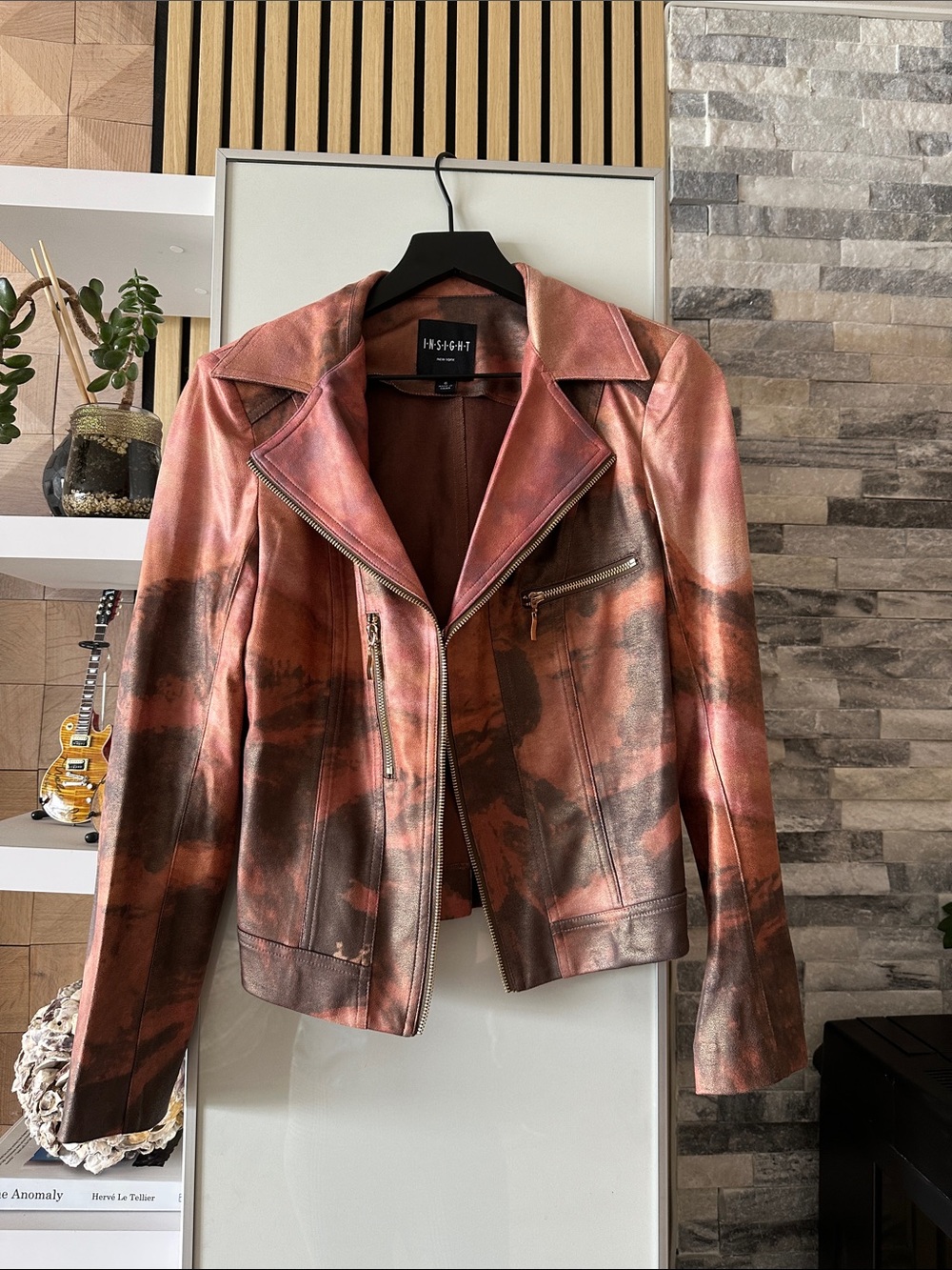 Insight Metallic Rose  Moto Jacket with Distressed Black Wash
